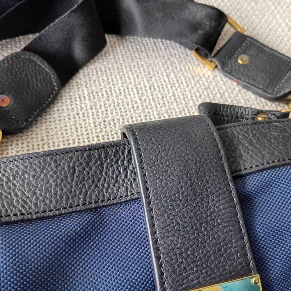 JPK Paris 75 Navy Blue Crossbody Bag with Gold Hardware Pockets & Floral Lining - Picture 4 of 9